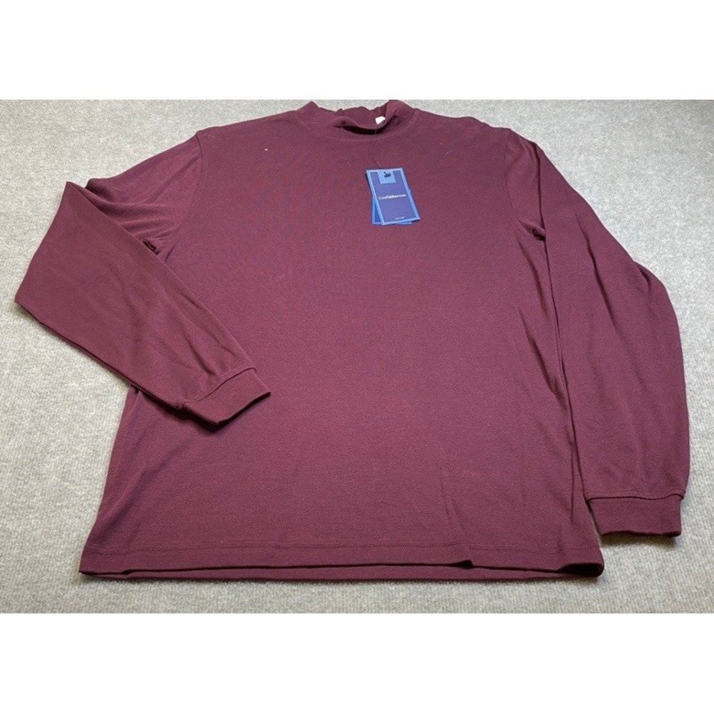 NWT Croft & Barrow Mock Neck Shirt Men Small Burgundy Long Sleeve Cotton
